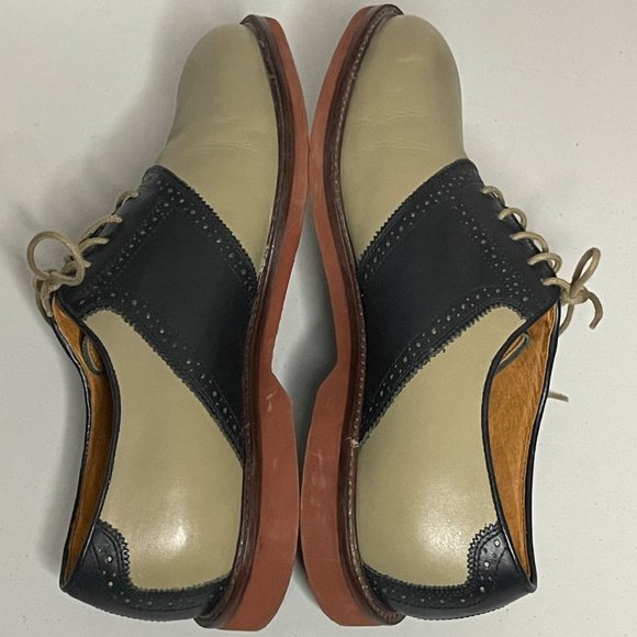 Nordstrom Leather Wing-Tip Lace Up Oxfords Dress Shoe Beige/Navy Men's Size 11M - Picture 3 of 7